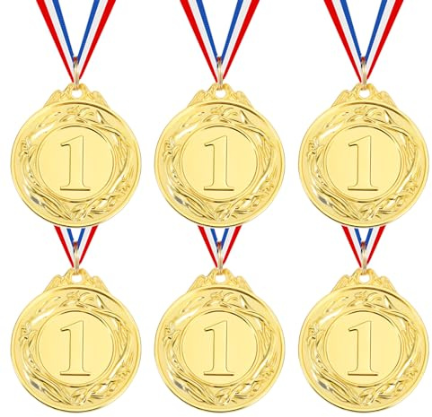 Grevosea 6 Pcs 1st Place Award, Number Medals Gold Award Medals with 16 Inch Ribbon Winner Awards Winner Medal for Sports Day Prizes Party Favours Office Games