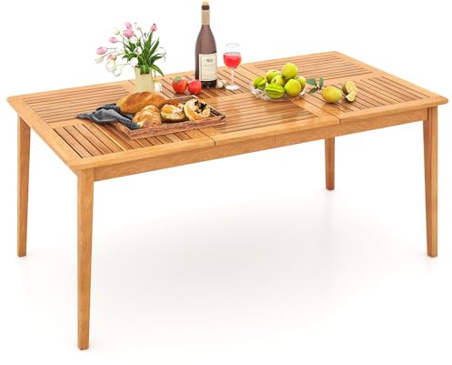 COSTWAY Gartentisch Akazienholz, 170x90cm, großer Terrassentisch für 6 Personen, rechteckiger Balkontisch mit Schirmloch, Holztisch, Outdoor-Esstisch für Balkon, Terrasse, Garten