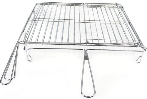 ALGON Parrilla BBQ Giratoria Cromada 45x50cm, Rejilla Giratoria para Barbacoa de Carbón y Leña, Accesorio para BBQ Portátil y Asador de Carne en Barbecue