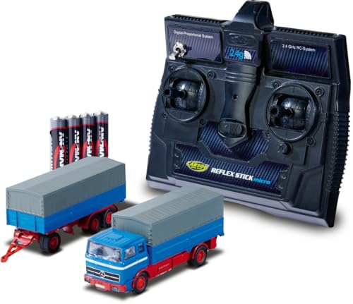 Carson 1:87 MB 1620 Plane mit Anhänger 100% RTR blau - Fahrfertiges Modell, RC Auto, H0 Auto,RC Modell,Diorama Fahrzeug, Ferngesteuerter LKW, Remote Controled Truck