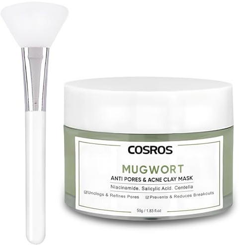 Mascarilla Facial de Arcilla y Té Verde con un Pincel de Silicona Limpieza Profunda Facial Quita Puntos Negros Mascarilla Control de Aceite Anti-Acné Skin Care for Women and Men 55g