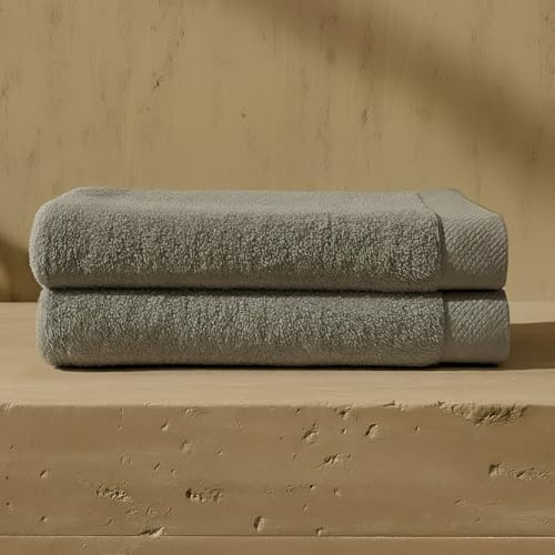 VOUCLER – Oasis Juego de 2 Toallas Ducha 70x140 cm Gris | 100% Algodón Toalla de Baño Rizo con Hilo 16/1 Peinado Turco 550 gsm | Toallas de Lujo con Alta Absorción Y Suavidad SPA | Oeko-Tex®