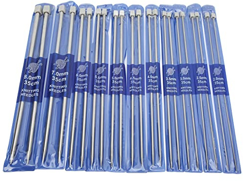 HEEPDD Aiguilles à Tricoter à Pointe Unique, Ensemble de 11 Paires, en Acier Inoxydable, Longueur de 14 Pouces, Tailles de 2mm à 8mm, pour les Projets de Bricolage