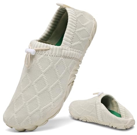 SAGUARO Zapatillas Barefoot Hombre Mujer– Zapatillas sin Cordones Tipo Slip-On Zapatillas Casual Barefoot Shoes Ligeras Zapatos Descalzos con Puntera Ancha para Tiempo Libre y Caminar Marfil,Gr.44