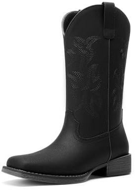 DREAM PAIRS Cowboy Cowgirl Boots for Women Square Toe | Molded arch, 1,38 block heel, flame embroidery, wide square, non-slip outsole
