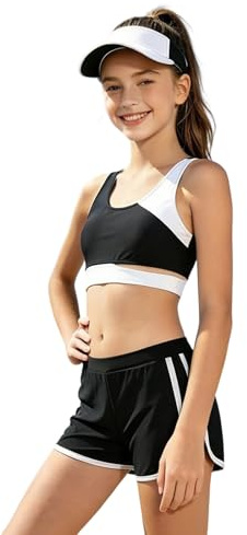 Traje de Baño Deportivo para Niña Bikini 3 Piezas con Shorts Top y Braga Bañador Infantil Cómodo Elástico para Playa Piscina Vacaciones Natación Surf