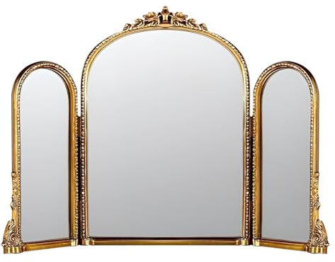 Vintage guldbåge väggspegel, barock dekorativ sminkspegel för byrå, sovrum, badrum, öppen spis, entré, hall (60 x 80 cm)