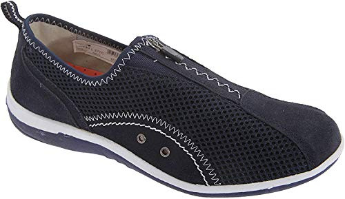 Boulevard Zip/Elastic Gusset Leisure Casual Shoes Trainer - Navy Blue Textile Mesh/Leather, Ladies UK 7 / EU 40