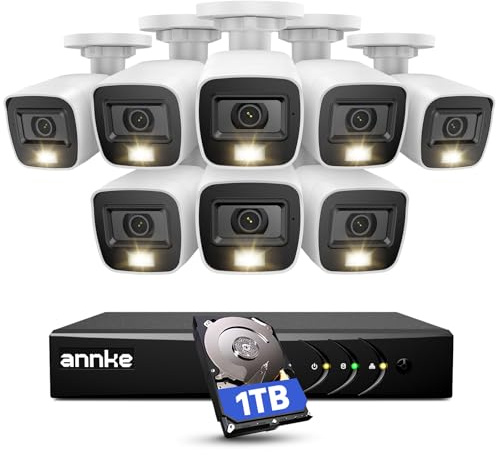 ANNKE 3K Lite Wired Security Camera System with AI Human/Vehicle Detection, H.265+ 8CH Surveillance DVR with 1TB Hard Drive and 8 x 1080p HD Outdoor CCTV Cameras, Color Night Vision, Smart Dual Light
