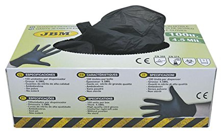 JBM 52683 Guantes Desechables de Nitrilo, Negro, XL, Set de 100 Piezas