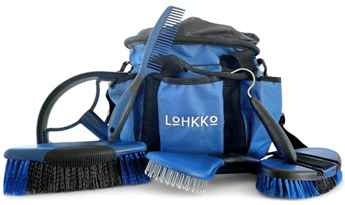 Horse Grooming Kit. Organize Tote Bag Tack Supplies. Purple Or Blue Available. Set- Hair/Curry Brushes, Hoof Pick, Sweat Scraper. Great Gift for Riders, Beginners, 7 piece (blue)