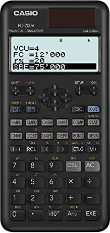 Casio FC-200V-2nd Edition Calculadora financiera, pantalla de 4 líneas, matriz DOT, 10+2 dígitos