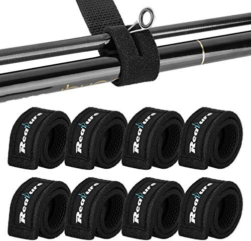 Realure 8 Stück Schwarz Angelrute Klettverschluss Riemen einstellbar Neopren Krawatten Riemen elastische Angelrute Gürtel Krawatten für feste Angelruten Gear Strap Spinnrute Meer Rute Feeder Rute