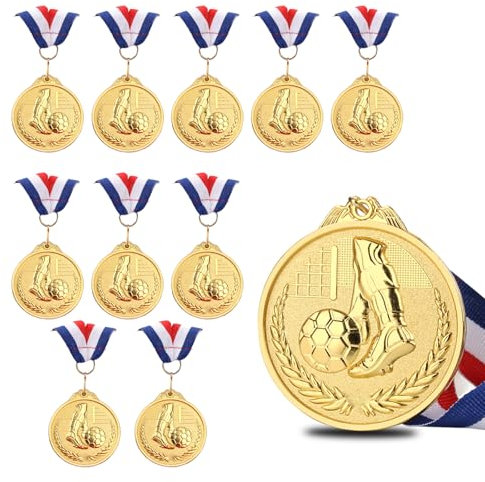 CTForest 11 Stück Gold Medaillen Kunststoff, Medaillen für Kinder, Goldmedaille Metall, Für den Gewinn von Fußballturnieren und als Geschenk für Kinder(Fußball)