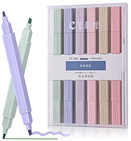 MumdoYAL Dual Tips Textmarker,6PCS Ästhetische Textmarker Pastell Set, No Bleed Dry Fast Easy to Hold,für Journal Bibel Planer Notizen Schule Bürobedarf (Blau)