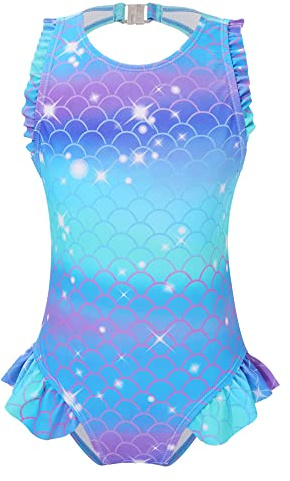 TiaoBug Flicka sjöjungfru baddräkt baddräkt med volanger barn badmode beachwear 98 104 110 116 122 128 134 140 146 152, Blå R, 98-104
