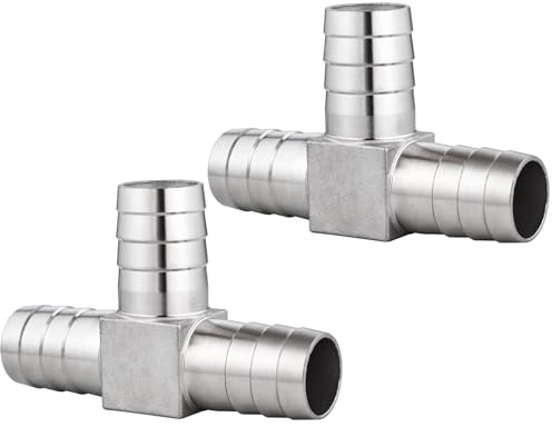 Happyreise 304 Stainless Steel 1-1/4 x 1-1/4 x 1-1/4 Hose Barb Fittings, T Shape 3 Way Barb for Fuel/Gas/AIR/Lquid Ect Splitter (2 Packs)