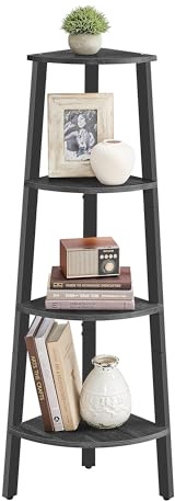 VASAGLE Libreria Angolare a 4 Ripiani, Scaffale ad Angolo, Acciaio, Robustezza, Stile Industriale, Angoliera per Soggiorno, Porta Piante da Interno, Grigio Antracite e Nero Opaco LLS034B22