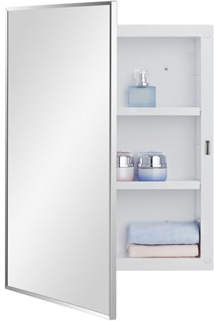 IDYLLOR Plastic Bathroom Medicine Cabinet with Framed Mirror 16 x 22 inch, Surface and Recessed Mount