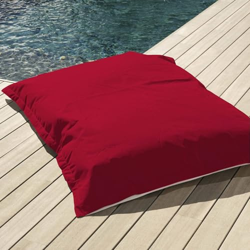 Pouf Géant XXL - 180x140cm - Flottant pour Piscine - Déhoussable - Garnissage 450L Billes de polystyrène Inclus - AntiUV - Rouge Piment - Déco Arts