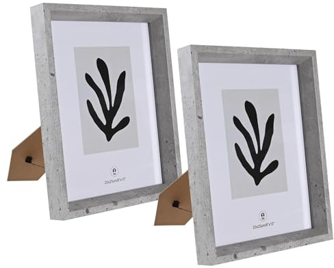 LEKE GO Set de 2 marcos de fotos cubo gris de madera con cristal para foto de 20x25 cm (20x25 cm)