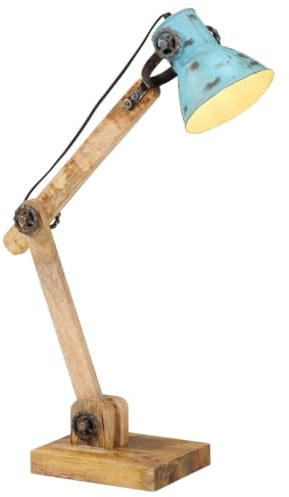 vidaXL Schreibtischlampe, Tischlampe mit verstellbarem Arm, Schreibtischleuchte Handbemalt Industrie-Stil, Leselampe Nachttischlampe, 25W Blau E27