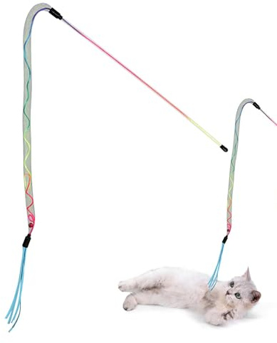 Derwrtup mágica para Gatos, de caña de Pescar, de Plumas de Gato con cascabeles, mágica para Mascotas activas, Juguetes de Plumas para Gatos y Juguetes de Cuerda para