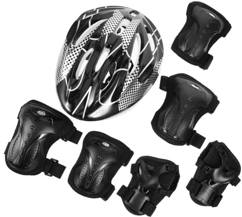 SUPVOX 1ensemble Set De Roller Skate Adulte Équipements De Sécurité Avec Casque Coudières Et Genouillères Parfait Pour Patinage Trottinette Couleur Noire
