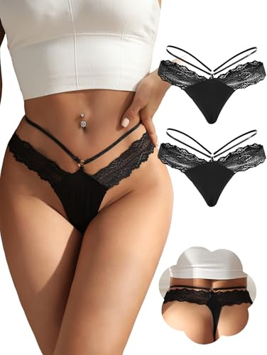 ohmydear Tanga Dam Förförisk Sömlös Stringtrosa Brasiliansk Spets Trosor String Dam Sexiga Spets Trosor Andningsaktiv T-Back String Hot Curvy Plus Storlek