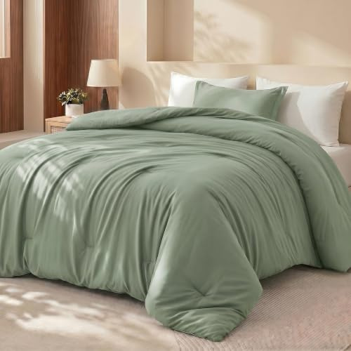 Utopia Bedding Twin Comforter Set Sage Green, Comforters Twin Size 2 Pieces Bedding Comforters Sets, Down Alternative Soft Bed Set, 1 Comforter (64 x 88 inches) 1 Pillow Sham (20 x 26 inches)