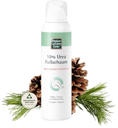 Allgäuer Latschenkiefer 10% Urea Fußschaum | Luftig-seidiger Fußschaum für eine sanfte Pflege und geschmeidig-zarte Füße | Mindert Druckstellen an trockenen Füßen | 150 ml