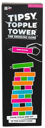 Gift Republic Tipsy Topple Tower – Fun Adult Drinking Game | Wooden Stacking Blocks with Hilarious Drinking Challenges | Perfect for Parties & Game Nights | Student Gift Idea
