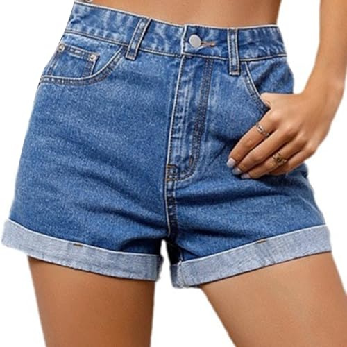 Pantalones Cortos Mujer Jeans Elástico De Pierna Ancha Verano con Bolsillos Shorts Ligero Verano Tejido Ligero Y Elastizado De Media Altura