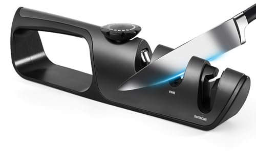 TTSTOIEE Affilacoltelli da cucina, affila coltelli con manopola ad angolo regolabile, affilacoltelli in acciaio al tungsteno e ceramica per affilare i coltelli da cucina e forbici