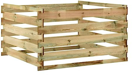 Gecheer Compostiera da Giardino, a doghe per aerazione ottimale, 120x120x70 cm, in Legno di Pino impregnato, Ideale per riciclo rifiuti organici in Giardino