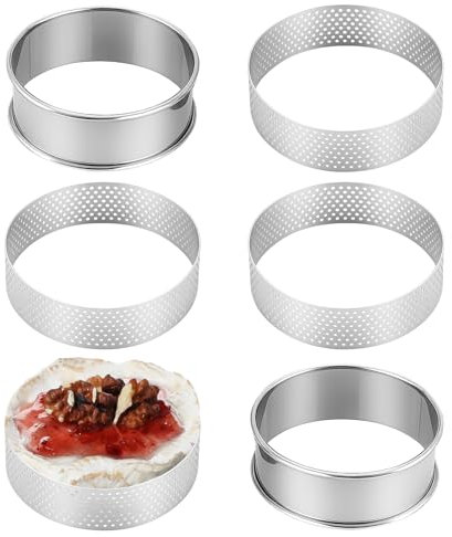 Lot de 6 Anneaux de Tartes en Acier Inoxydable 8 cm en Forme de Cercle, Cercle à Tarte en Acier Inoxydable, Anneau de Mousse Perforés pour Pâtisseries, Mini Gâteaux, Muffins