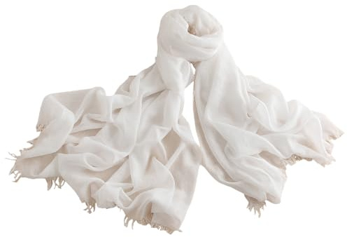 XINGSHUNFU Écharpe d'été légère en lin pour femme - Couleur unie - Long châle - 190 x 109 cm, blanc, taille unique