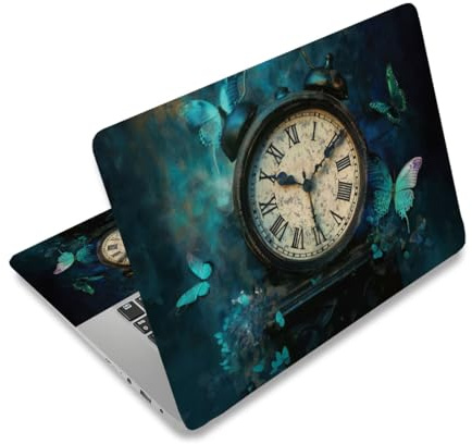 PLIGREAT Calcomanías de reloj clásico para computadora portátil de 12 pulgadas, 13 pulgadas, 13,3 pulgadas, 14 pulgadas, 15 pulgadas, pegatinas de piel para ordenador portátil, retro, mariposa