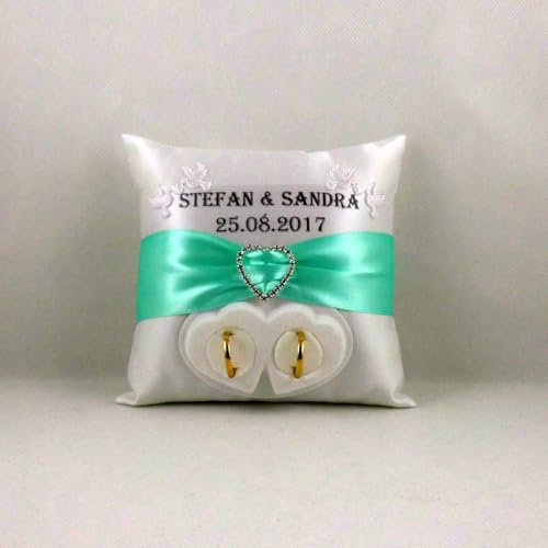 Cuscino per anelli con nome e data, colore a scelta esclusivo, per matrimonio, nome, data, anello da sposa, colore a scelta, scatola per fedi nuziali