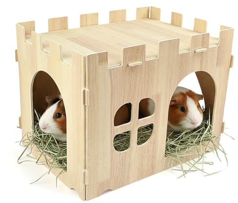 Huucozn Kaninchenhaus Holzhaus Kaninchen Spielzeug 40x30x30cm Nagerhaus für Kanninchen Versteck aus Holzkaninchen Hasenhaus mit Flachdach und Belüftungslöchern Abschließbares Spielhaus Meerschweinchen
