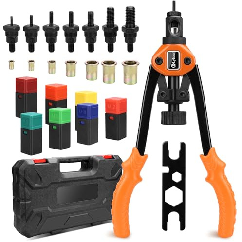 Lytool Pince à Écrous à Sertir, Kit Rivet Écrou M3–M12, Set 70 Pièces avec 7 Mandrins, Outil Professionnel pour Métal, Carrosserie, Atelier