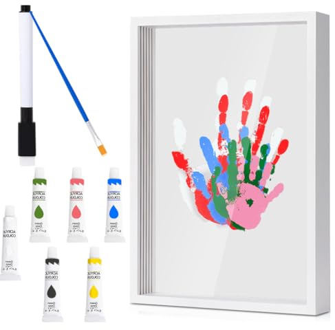 Peelanmall handavtryck set familj, baby handavtryck och fotavtryck set med plats för 4 personer, present fars dag personlig (vit, ger plats för 4 familjemedlemmar)