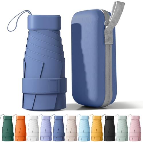 AYEUPZ Paraguas de Viaje Compacto UV 50+ | Paraguas de Bolsillo 6 Varillas Antiviento, con Funda Rígida | Mini Paraguas Plegable (Azul marino)