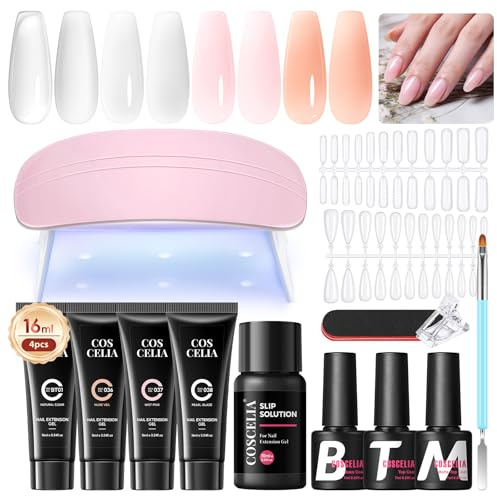 COSCELIA Gel Unghie Ricostruzione Kit Completo,4 Colore 16ml Kit Ricostruzione Unghie Gel con Lampada UV,Base Top e Matt Coat e Strumenti per Unghie Kit Unghie Gel Nail Art
