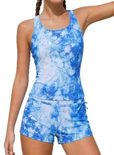 Ewbob Girls Swimming Costume Kid Tankini Swimsuit with Shorts-C27-005-11-12