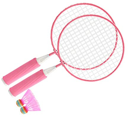 aqxreight Badmintonracket för Barn med 2 Bollar - Lätta Aluminiumracketar, överdimensionerat Nät och Halkfritt Handtag för Nybörjare Utomhussport Inomhus