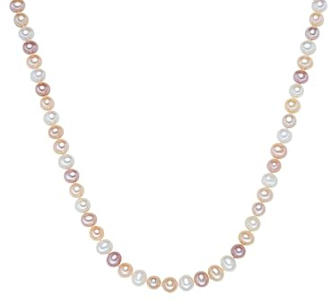 Valero Pearls Damen Perlenhalskette Hochwertige Süßwasser-Zuchtperlen 7-8 mm Potato weiß/apricot/flieder 925 Sterling Silber - Perlenkette