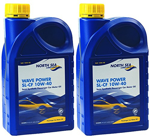 2 x North Sea Lubricants® Wave Power SL-CF Semi Synthetic Car Motor Gasoline Petrol Diesel Engine Oil 10W/40 10W-40 1L 1 Litre - Made In Holland