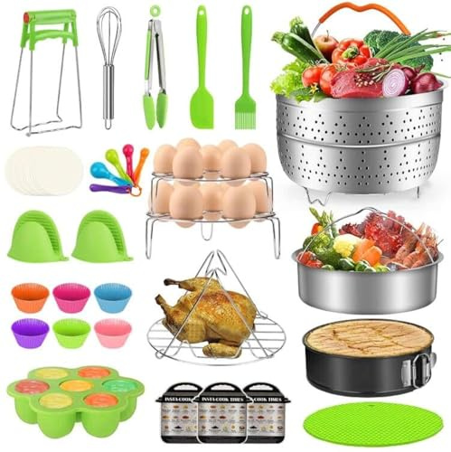 MIBOTE 98 Pcs Accessories Set for Instant Pot 5,6,8 Qt, 2 Steamer Baskets, Springform Pan, Egg Steamer Rack, Egg Bites Mold, Kitchen Tong, Silicone Pad, Oven Mitts, Cheat Sheet Magnet, and etc