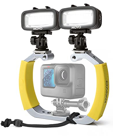 Movo DiveRig3 Diving Rig Bundle with 2 Waterproof LED Lights - Compatible with GoPro HERO3-HERO8 and DJI Osmo Action Cam - Scuba Accessories